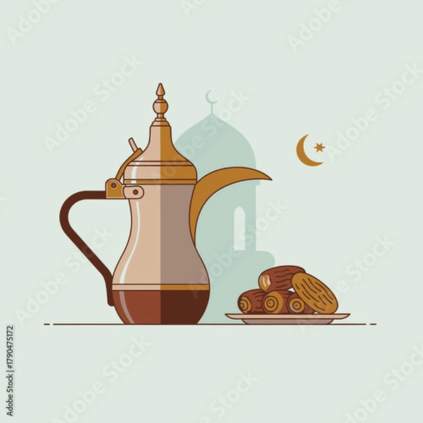 Obraz Vector Illustration of Traditional Coffee Pot with Arabic Design Elements in Modern Minimalist Style