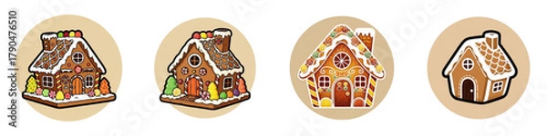 Obraz Gingerbread houses in various designs with icing and decorations  
