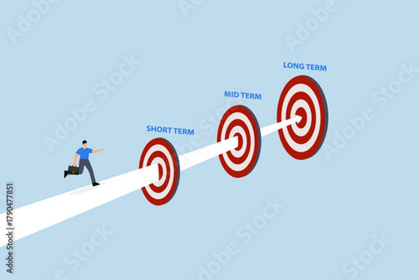 Fototapeta businessman running to short, medium and long term goal
