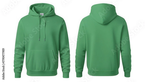 Fototapeta Green hoodie front and back views mockup template for apparel isolated on transparent background
