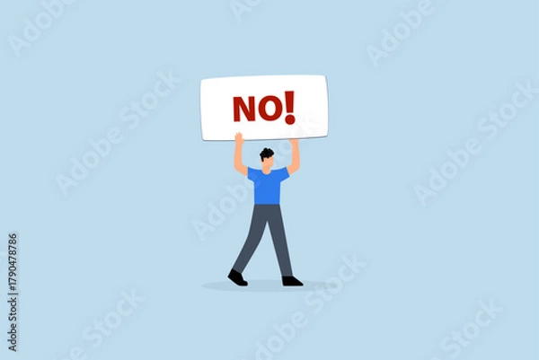 Fototapeta Say no, Businessman displays sign that reads NO, conveying strong sense of rejection.
