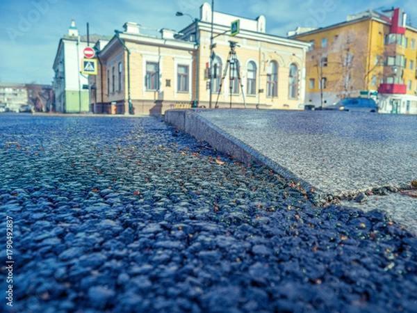Obraz Sidewalk with a wheelchair ramp. Accessible environment, city for everyone. Close-up