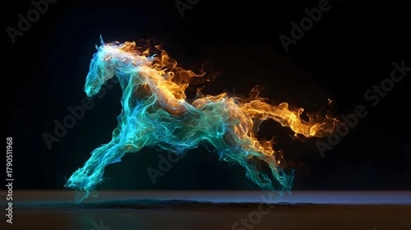 Fototapeta A horse is drawn with fire 
