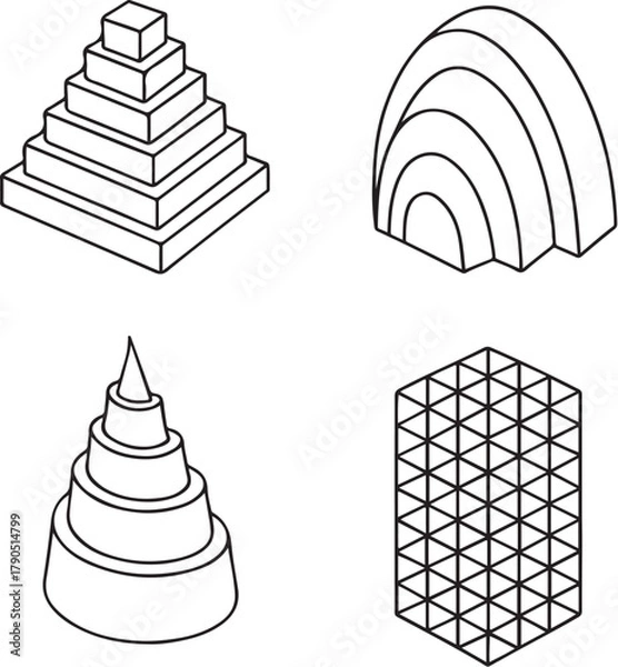 Obraz abstract architectural compositions black and white vector set.eps