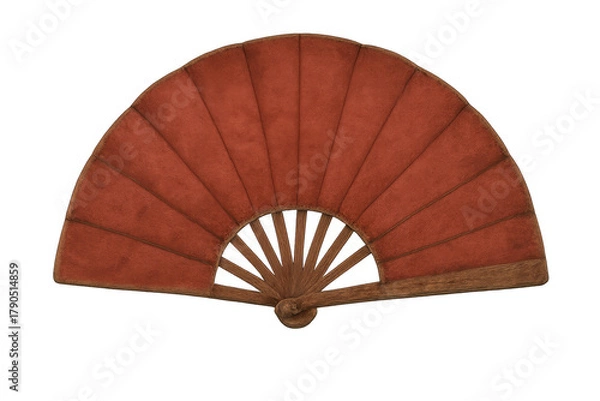 Fototapeta Hand fan open, featuring red fabric and wooden ribs, traditional japanese accessory for summer cooling, transparent background