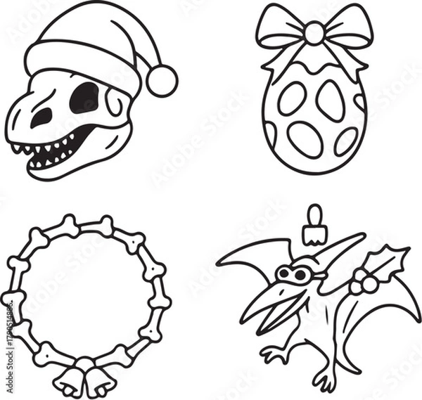 Obraz Fossil-Inspired Christmas Icons in Black and White Vector.eps