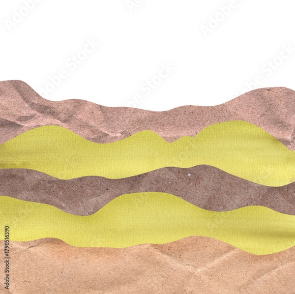 Fototapeta Minimal abstract collage background combining watercolor and kraft paper textures in natural olive and beige tones. Modern eco-inspired design.