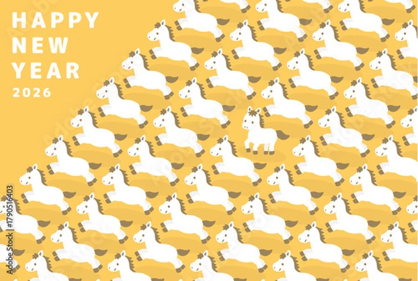 Obraz 午年年賀状素材 2026年 馬のパターンイラスト（黄色）