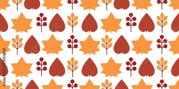 Fototapeta Seamless pattern featuring yellow and brown autumn leaves with delicate tree branches. Perfect for fabric, wrapping paper, and fall decor designs.