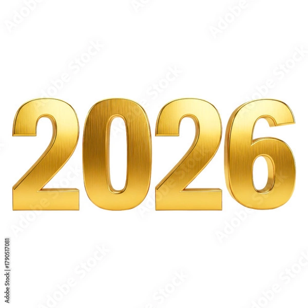 Fototapeta Golden 2026 Number Isolated on White Background | Luxury Metallic Year Design for New Year Celebration and Business Concept