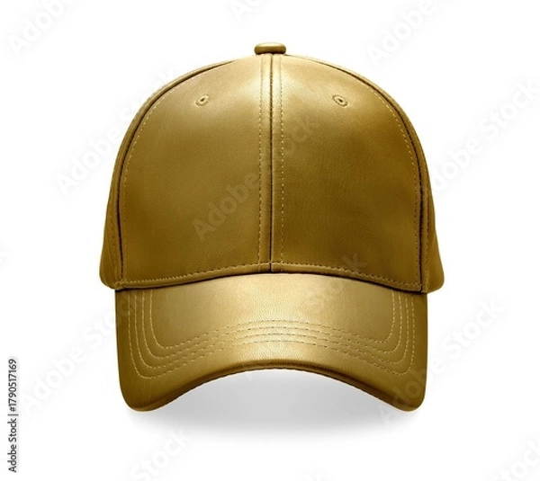 Obraz A shiny gold baseball cap with clean stitching and a smooth leather texture.