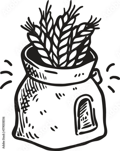 Obraz vector illustration of a plant in a pot, Wheat, sacks, are good food.
