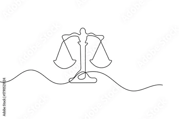 Fototapeta Court legal scale continuous one line drawing and minimalist style isolate outline vector illustration
