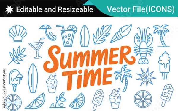 Fototapeta Vibrant Summer Time Line Art Icons Set .