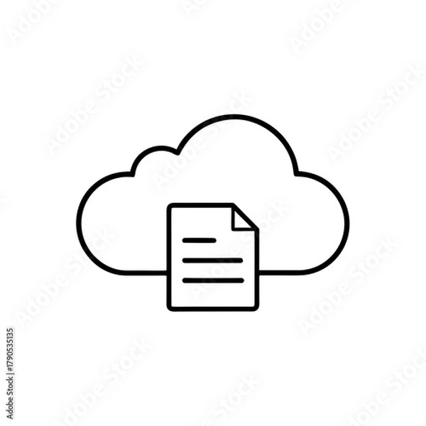 Obraz Cloud storage document icon outline vector graphic on transparent background silhouette