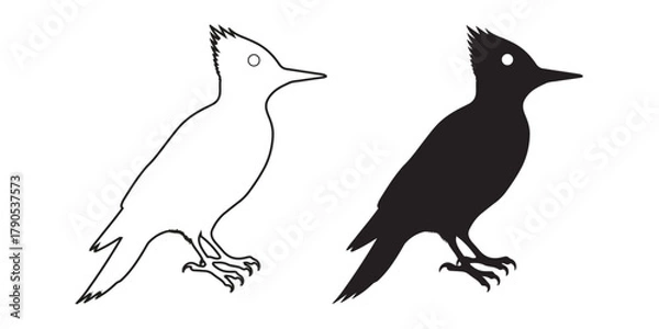 Obraz Woodpecker Bird Icons. Outline and Solid Silhouette Designs for Nature, Wildlife, and Graphic Art Projects.