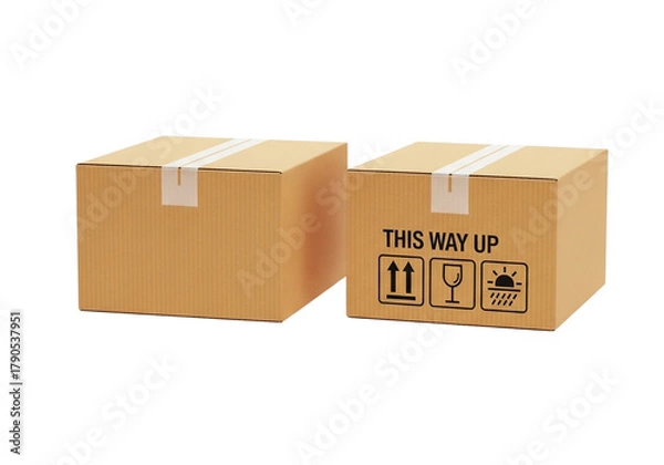Obraz Two cardboard boxes with tape and shipping symbols