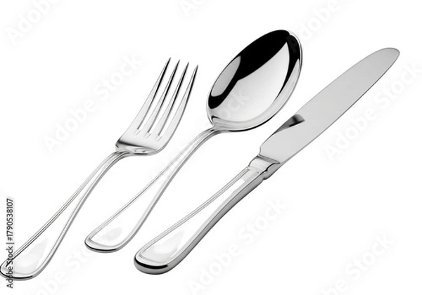 Obraz Silver fork, spoon, and knife arranged on a transparent background