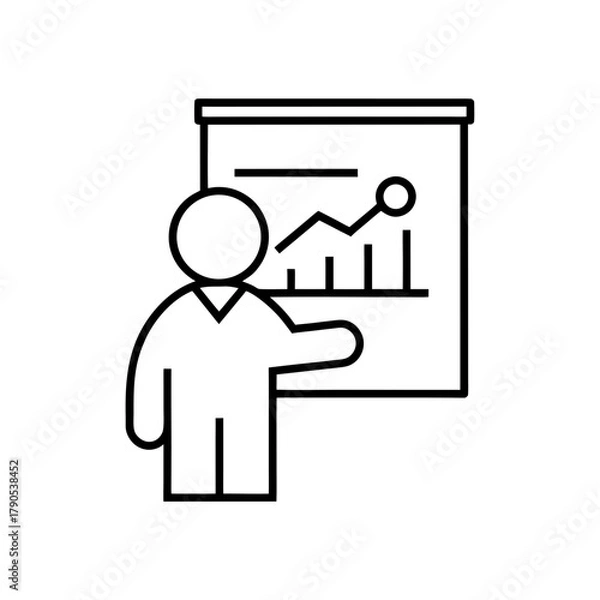 Fototapeta Person presenting a graph on a presentation board on transparent background silhouette