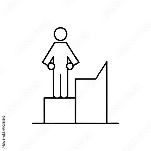 Fototapeta Stick figure standing on a block next to a chair on transparent background silhouette