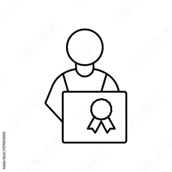 Fototapeta Person holding a certificate with a ribbon outline on transparent background silhouette