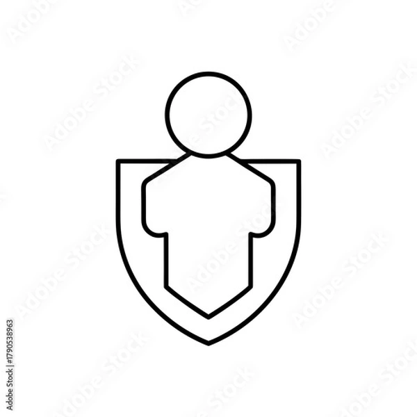 Obraz Person silhouette protected by a shield outline icon on transparent background