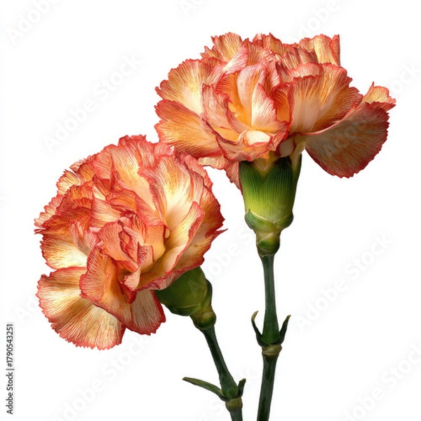 Fototapeta Carnation flower with orange and cream petals on white background