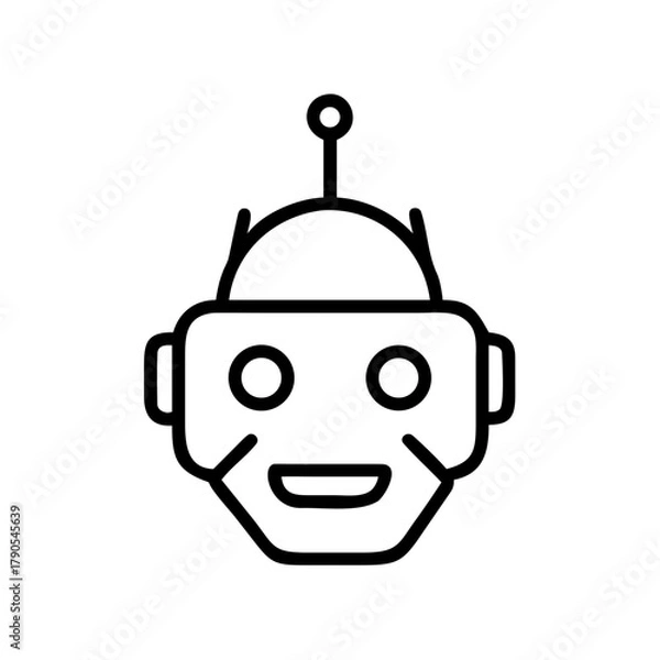 Fototapeta Robot head illustration featuring a friendly design with expressive eyes and a simple structure, showcasing modern technology and creativity in a playful manner