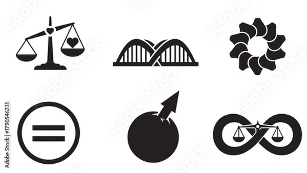 Fototapeta gender equality and empowerment silhouettes collection minimal black balance fairness vector icon set