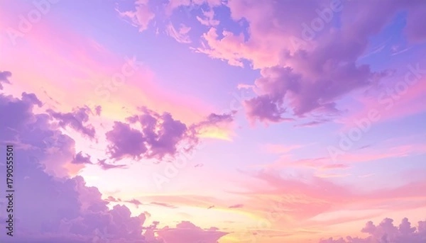 Obraz Dreamy skyscape with swirling pastel clouds in pink, purple, and soft blue hues at dawn or dusk
