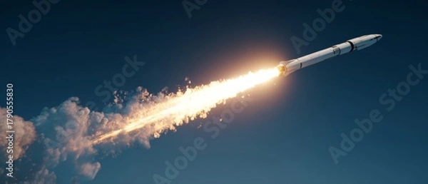 Obraz Revolutionary missile test offers a glimpse into future warfare. Neural interface. Incredible missile technology surges through the skyâ€™s limitless potential. Cybernetic mind.