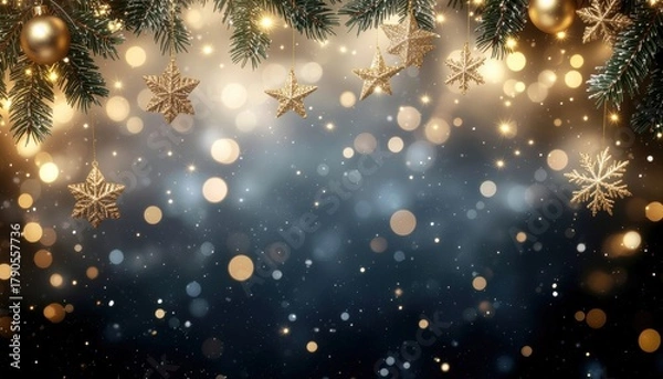 Fototapeta Festive christmas celebration decorations indoor setting bokeh lights and ornaments magical winter environment close-up perspective