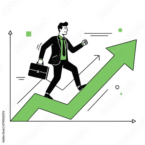 Fototapeta Climbing the Growth Chart A Businessman's Ascent to Success Illustration