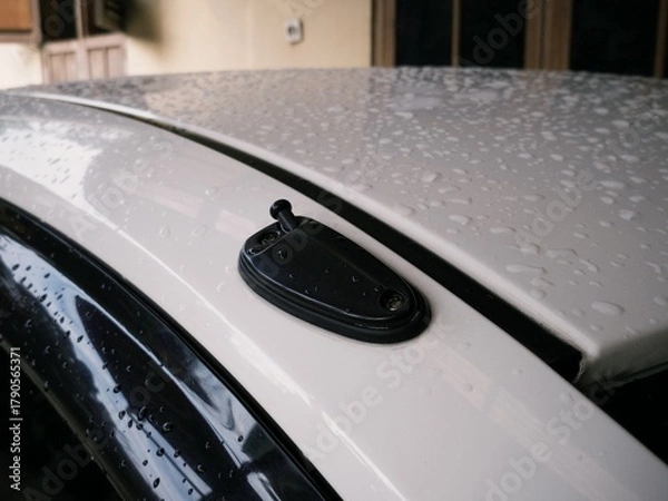 Obraz Close up car exterior part exposed with rain water droplets