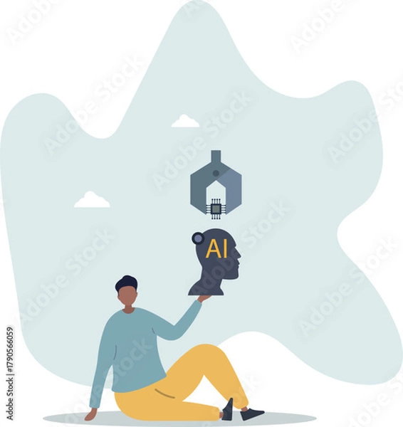 Fototapeta AI, Artificial Intelligence to think like human, machine learning technology to calculate and solve problem,life and employment of people.