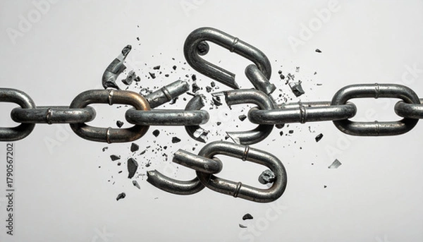 Fototapeta 壊れた金属チェーンが散らばる自由のコンセプトアート – Broken Metal Chain Links Scattered as a Symbol of Freedom