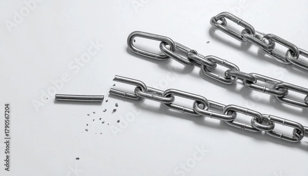 Fototapeta 壊れた金属チェーンが散らばる自由のコンセプトアート – Broken Metal Chain Links Scattered as a Symbol of Freedom
