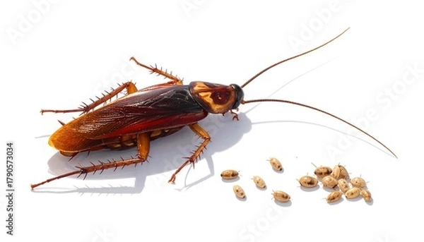 Obraz Brown Roach on White Background with Food.