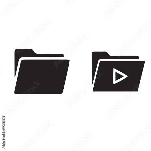 Fototapeta Black Folder with Triangle – Minimalist Silhouette Icon for File Storage, System UI & Tech Branding