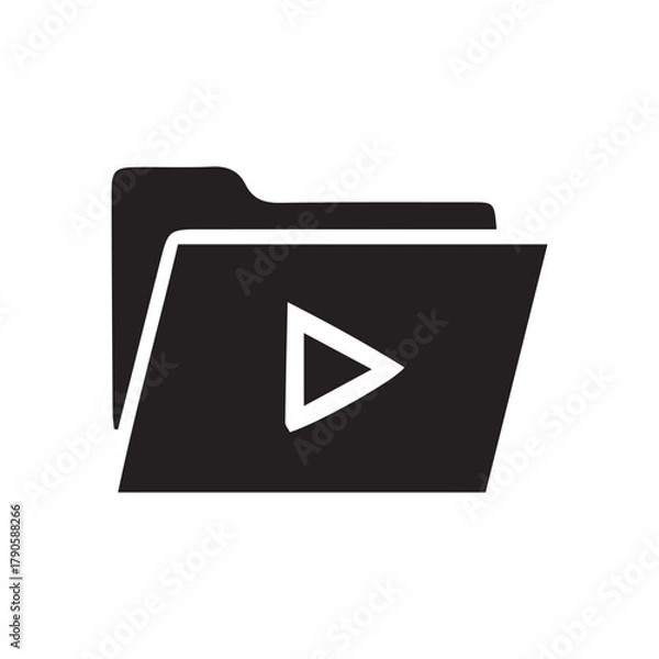 Fototapeta Black Folder with Triangle – Minimalist Silhouette Icon for File Storage, System UI & Tech Branding