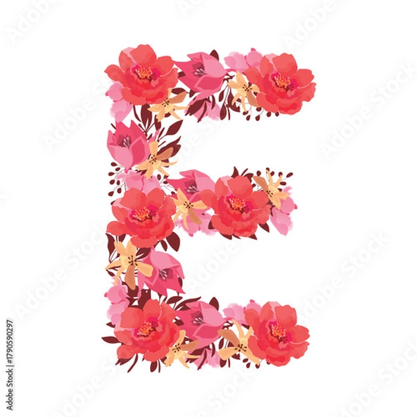 Fototapeta Vector floral letter, capital character E.