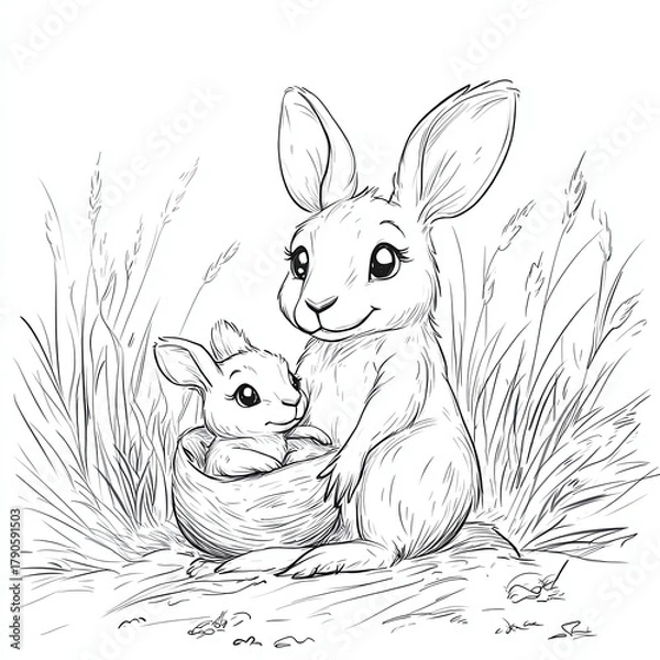 Fototapeta cute easter bunny holding colorful eggs in spring illustration