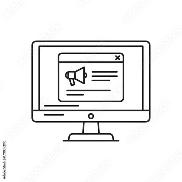 Obraz Digital Marketing Announcement on Computer Screen with Megaphone Icon.