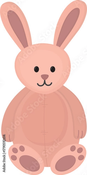 Fototapeta Illustration of soft rabbit toy in pastel pink. Cute bunny isolated on white background