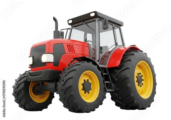 Obraz A red tractor with large yellow wheels