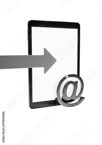 Obraz An arrow points to a tablet with an at symbol in front of it