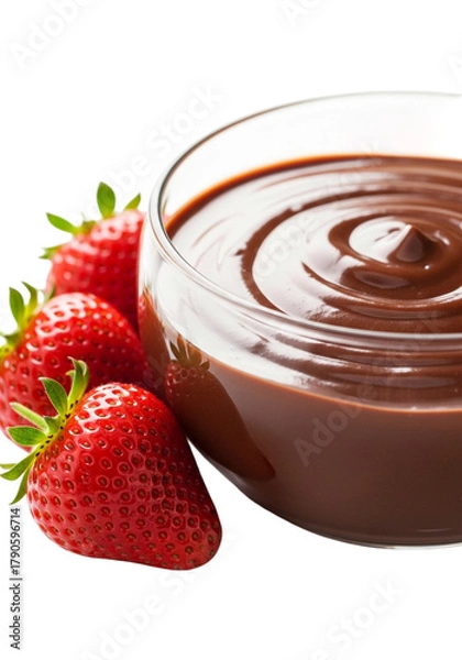 Obraz Fresh strawberries next to a bowl of swirling chocolate sauce