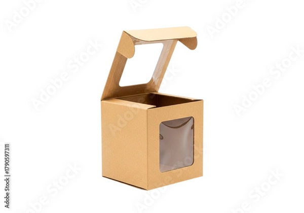 Obraz A brown cardboard box with a transparent window on the lid and side
