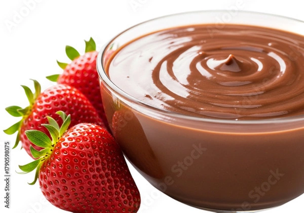 Obraz Fresh strawberries in a bowl of rich chocolate sauce