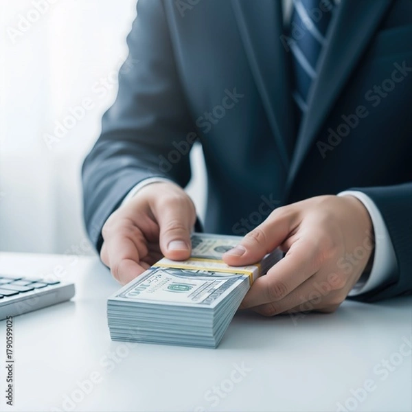 Obraz Money handling counts cash at desk